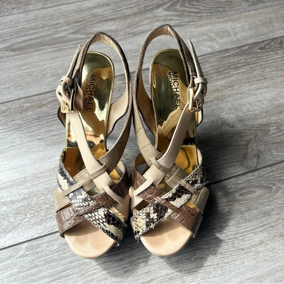 Michael Kors  Niki Cross Strap Genuine Snakeskin Stiletto Heels Sandals - Picture 3 of 14